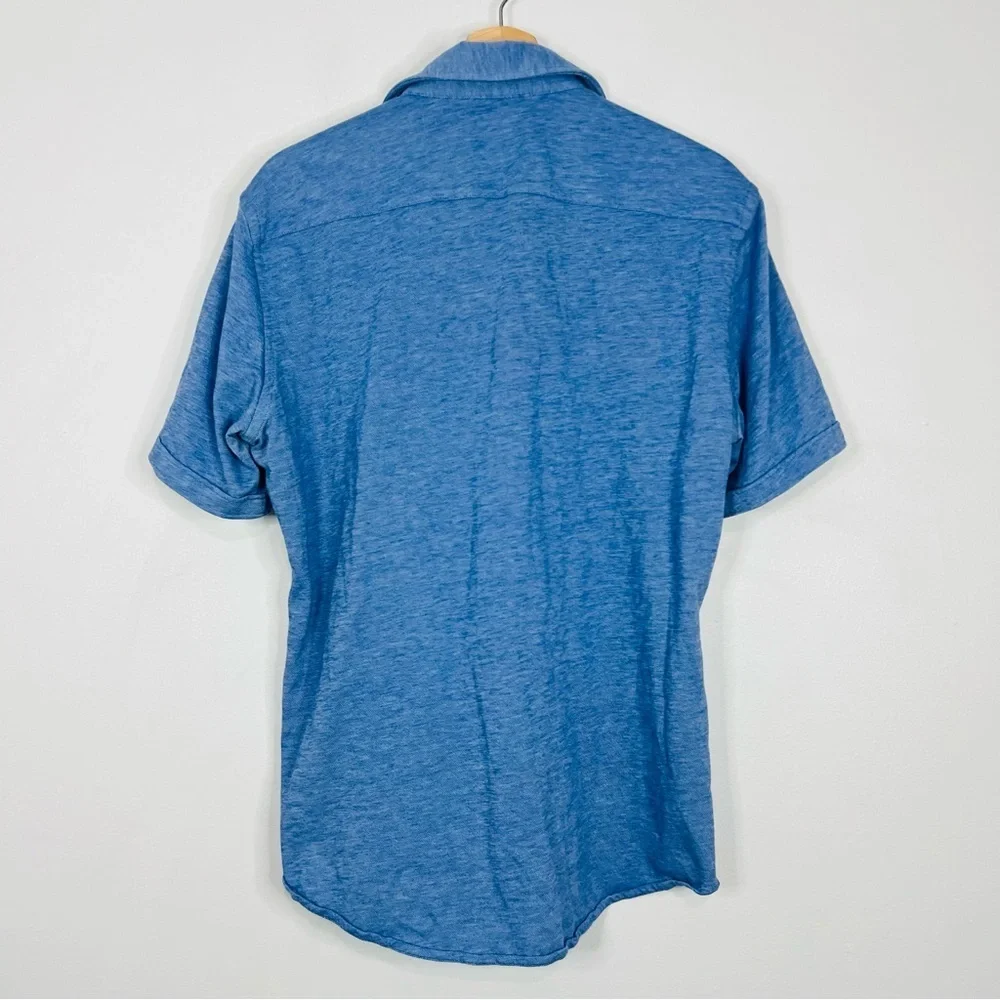 Hugo Boss Blue Linen Blend SS Button Up Shirt M - Picture 7 of 7